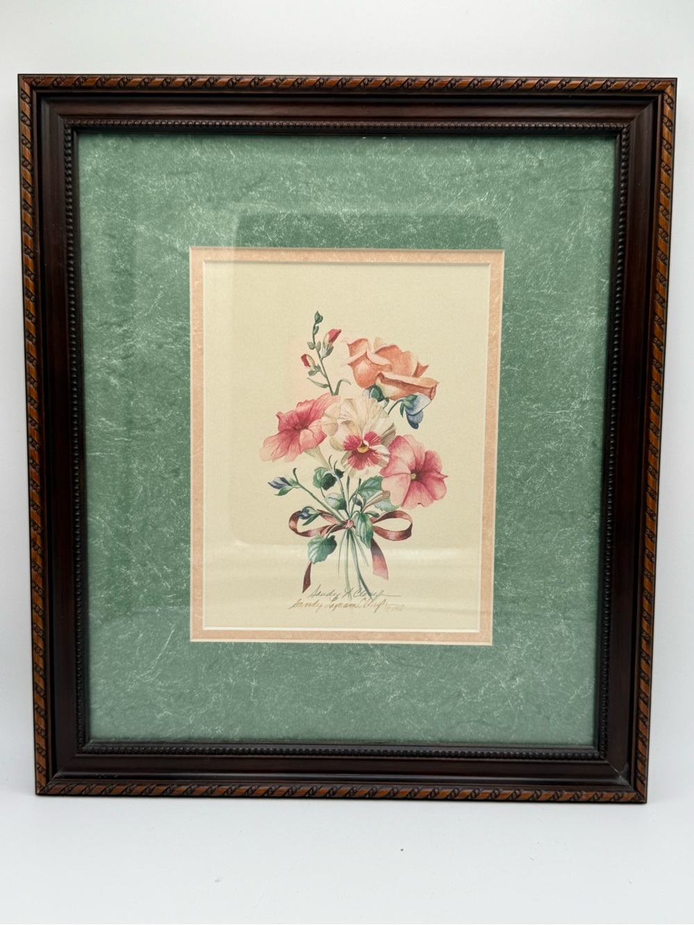 Vintage Sandy Clough 1988 Artist Signed Framed Floral Wall Art